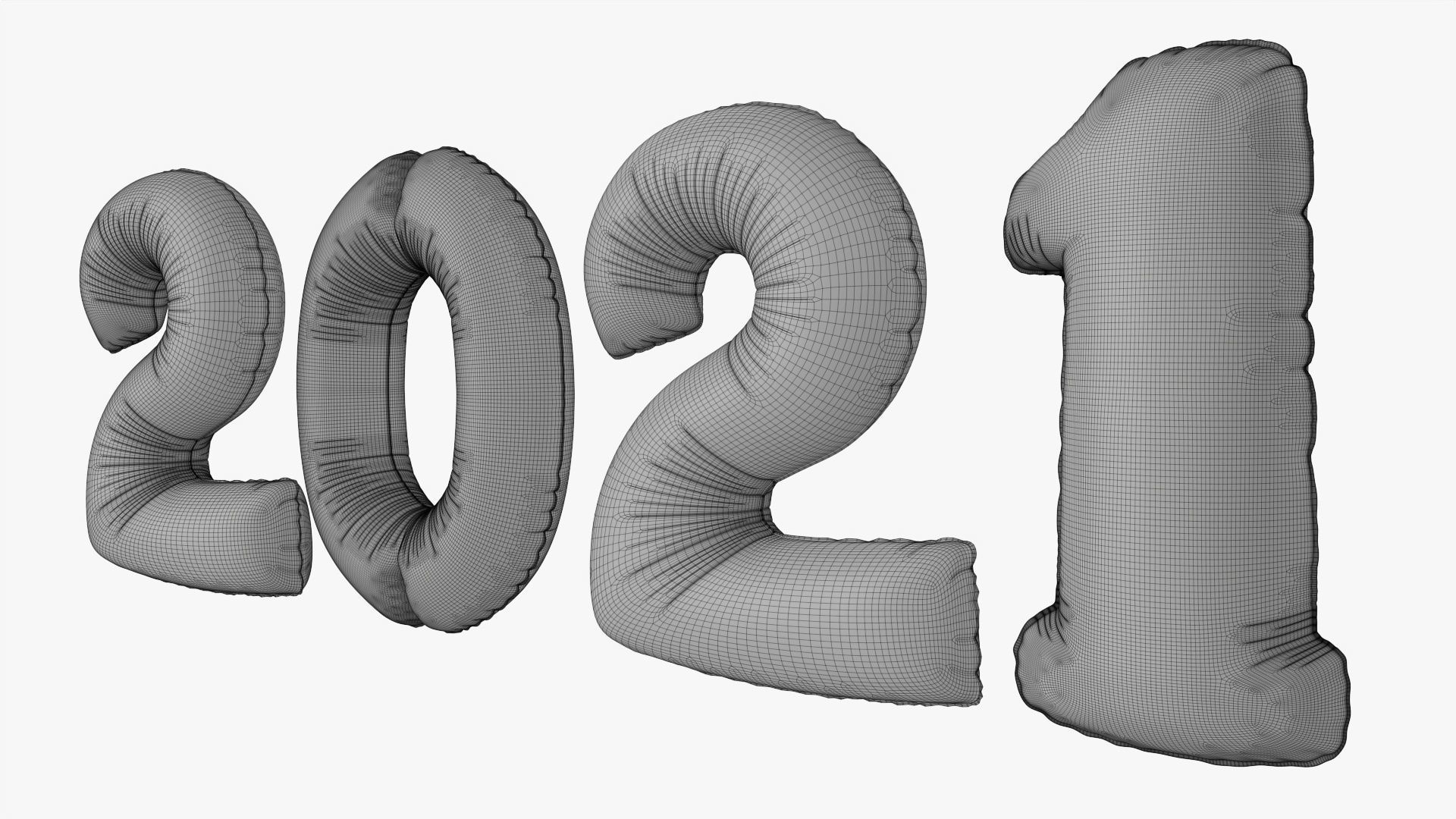 Foil balloon 2021 year numbers 3D model_10