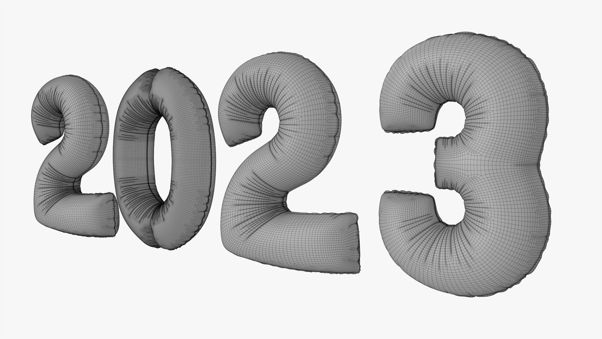 Foil balloon 2023 year numbers 3D model_10
