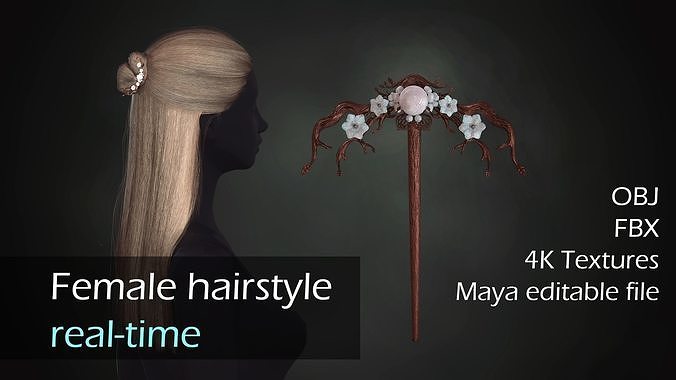 Realtime hair  Hairbin Low-poly 3D model