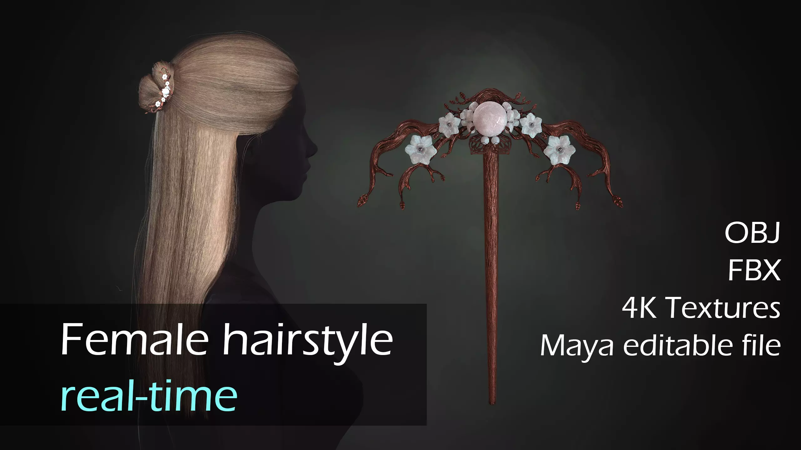 Realtime hair Hairbin Low-poly 3D model