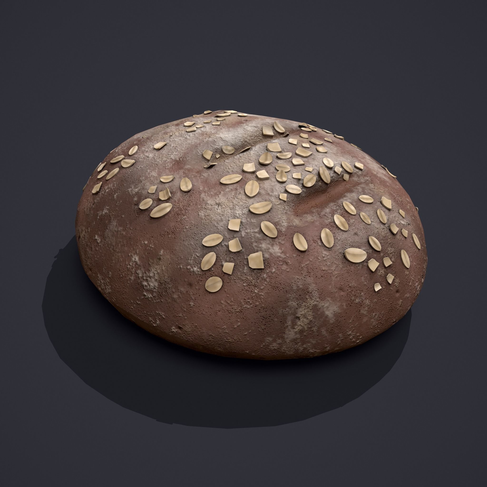 Medieval Style Oat Covered Stone Baked Bread Low-poly 3D model_5