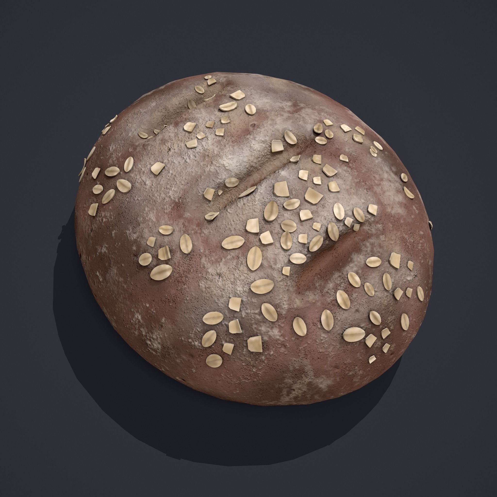 Medieval Style Oat Covered Stone Baked Bread Low-poly 3D model_3