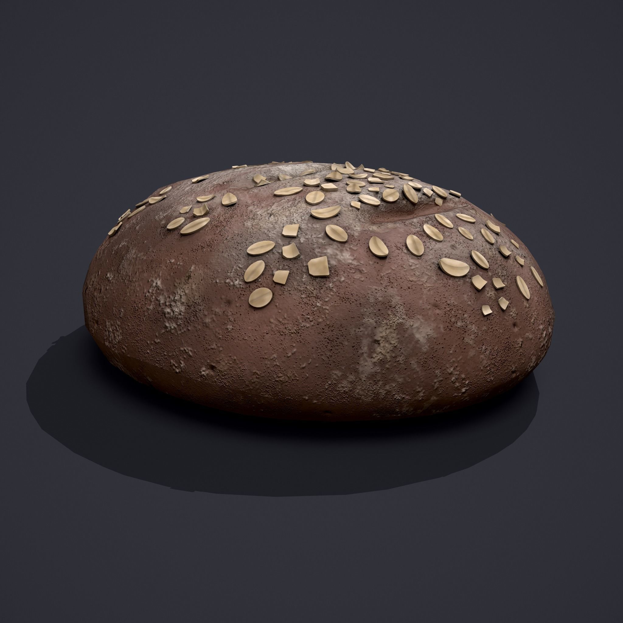 Medieval Style Oat Covered Stone Baked Bread Low-poly 3D model_16