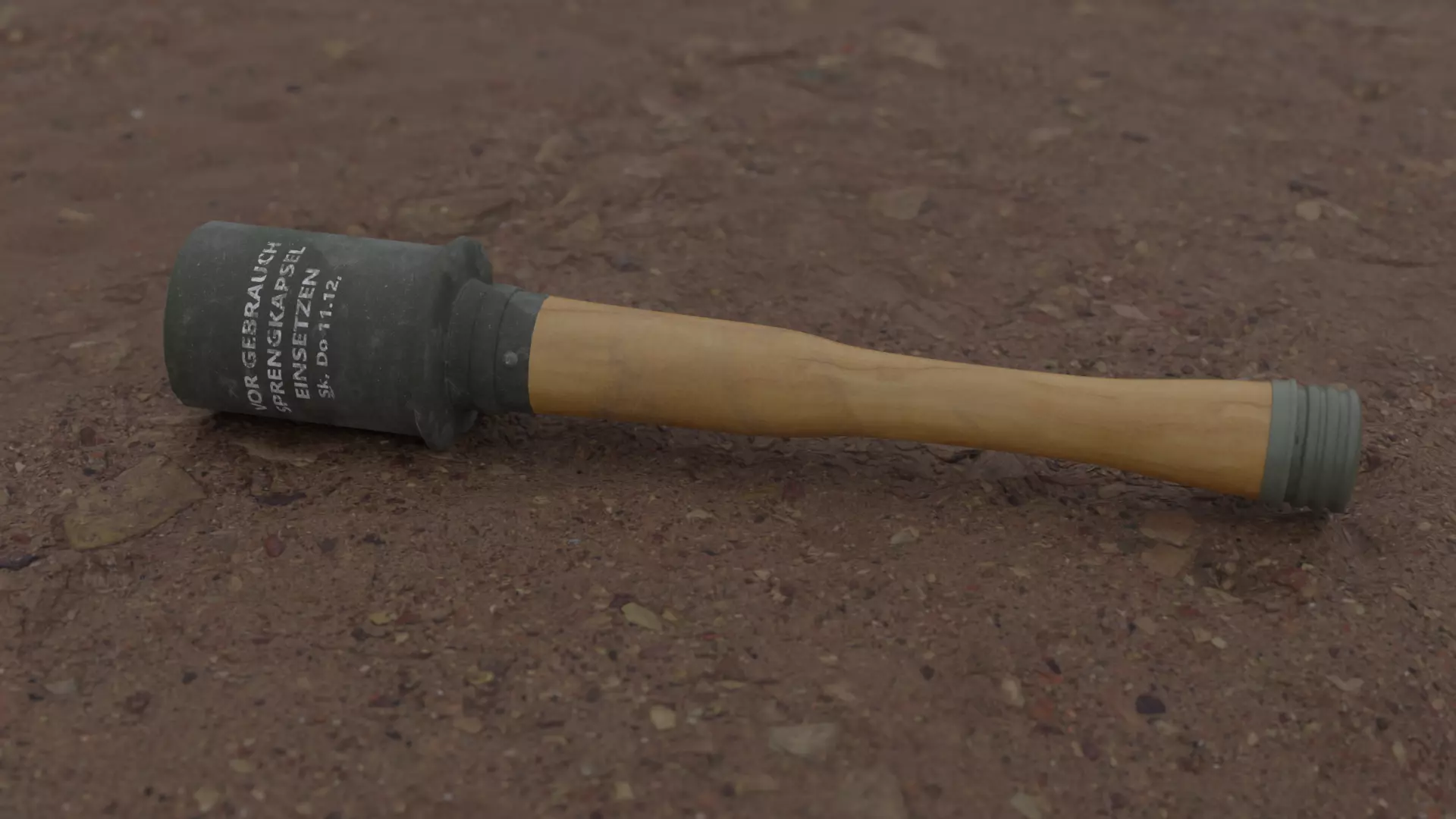 German Stick Grenade  Low-poly 3D model_0