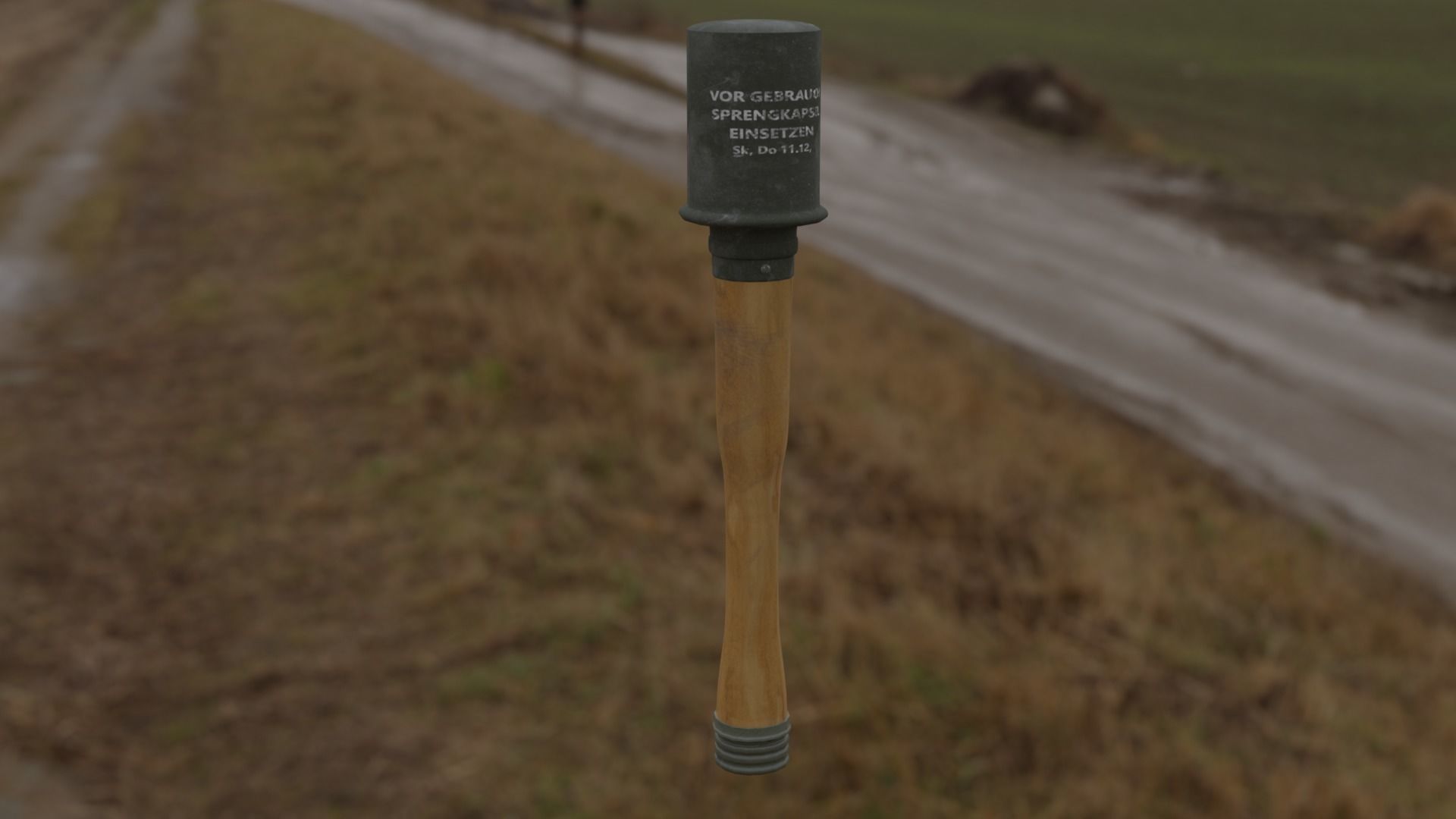 German Stick Grenade  Low-poly 3D model_2