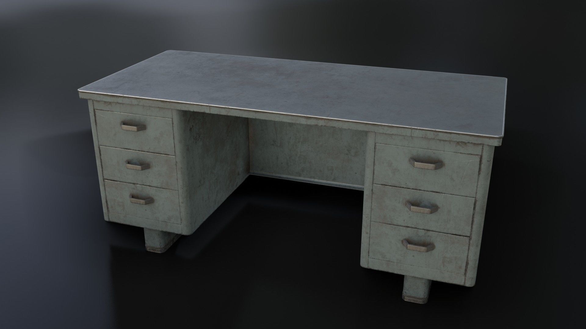 Old Dirty Metal Desk Low-poly 3D model_4