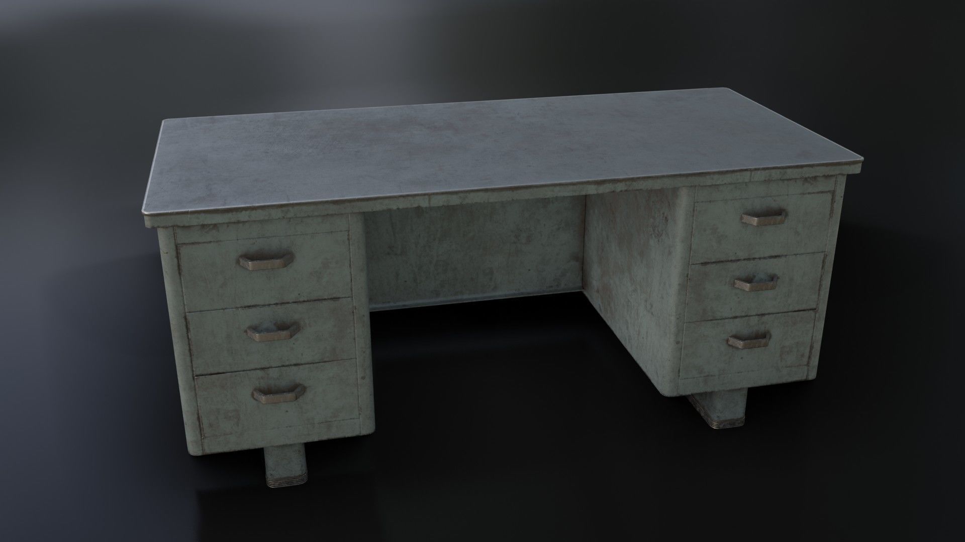 Old Dirty Metal Desk Low-poly 3D model_1