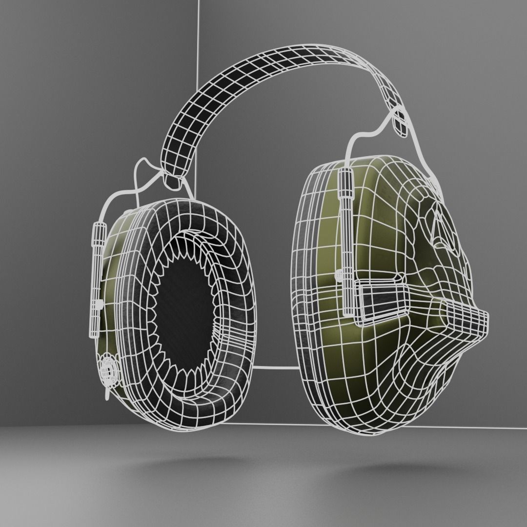 Military Headset Low-poly 3D model_4