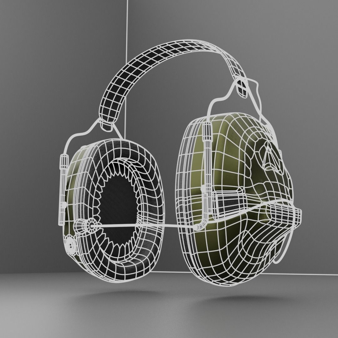 Military Headset Low-poly 3D model_3
