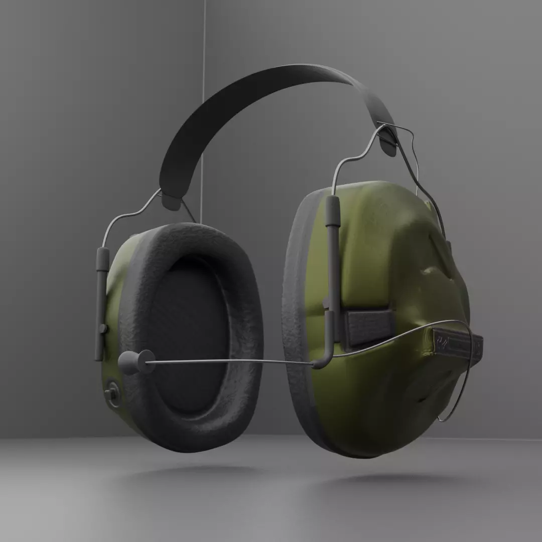 Military Headset Low-poly 3D model_0