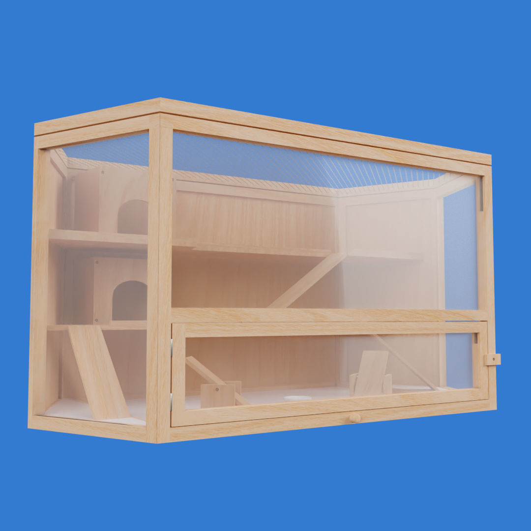 Wooden Hamster Cage Low-poly 3D model_6