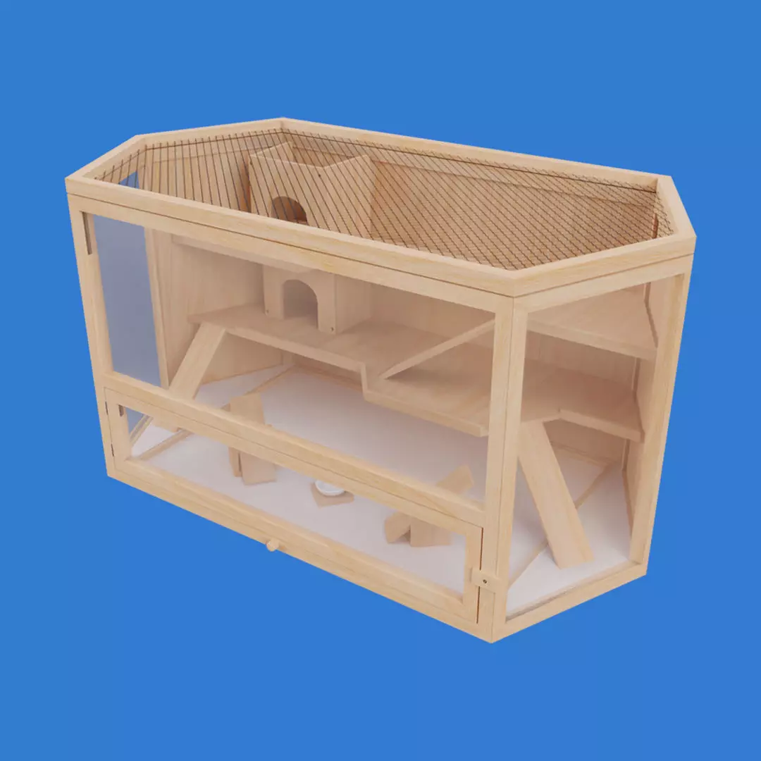Wooden Hamster Cage Low-poly 3D model_0