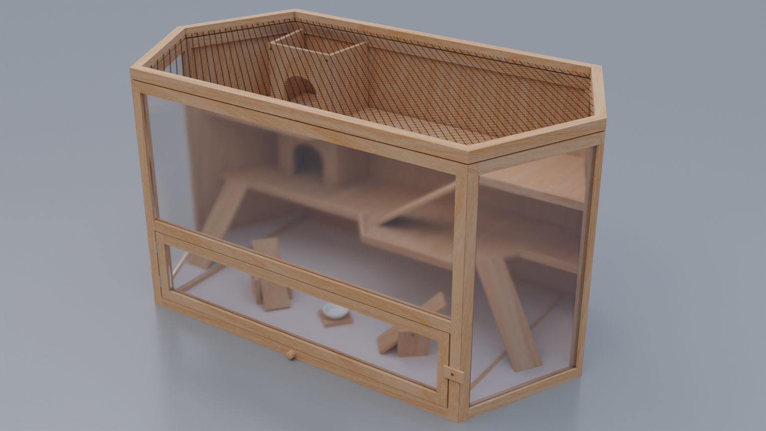 Wooden Hamster Cage Low-poly 3D model_10