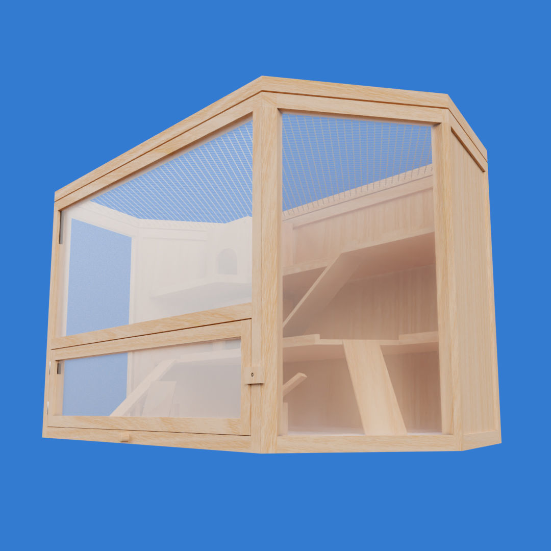 Wooden Hamster Cage Low-poly 3D model_2