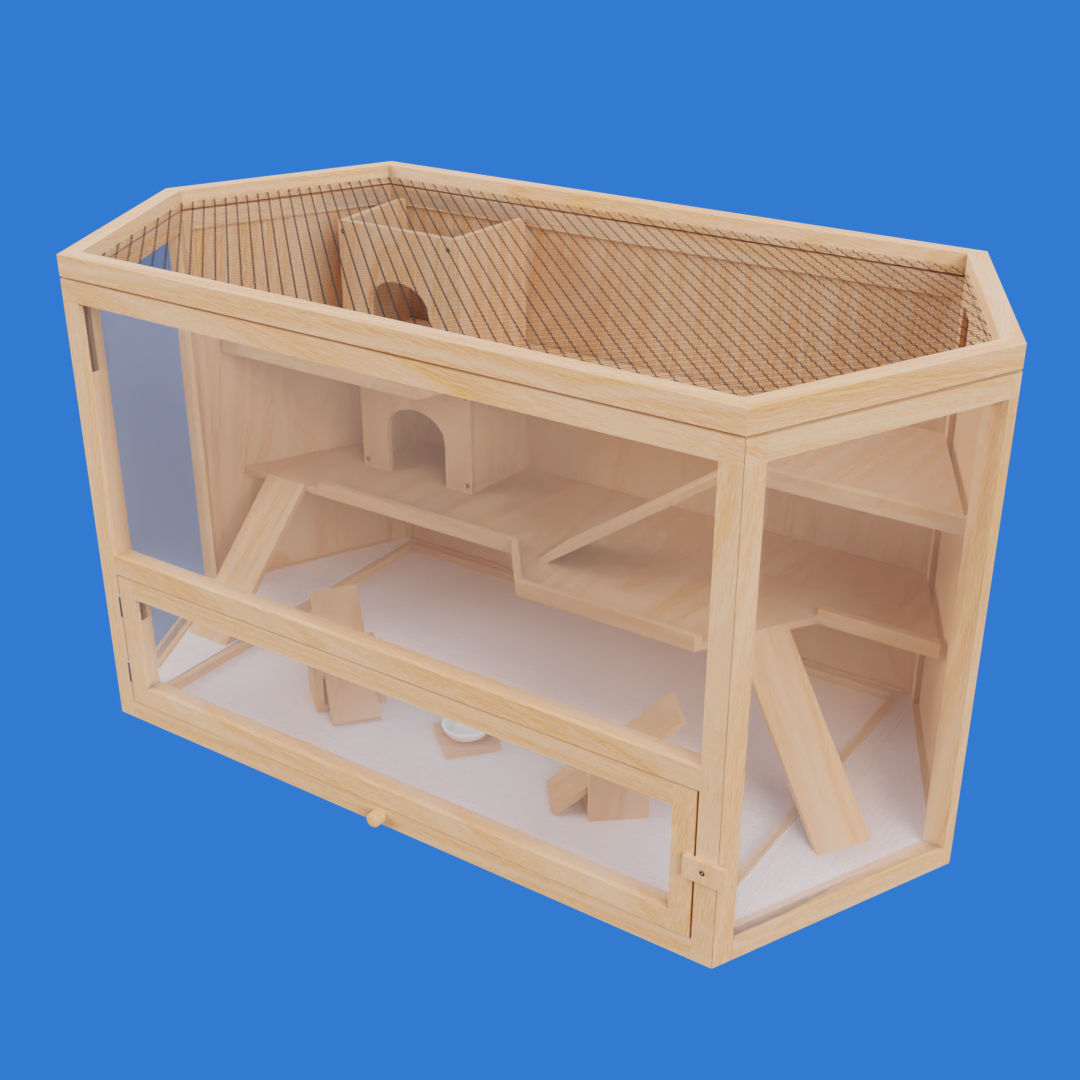 Wooden Hamster Cage Low-poly 3D model_4