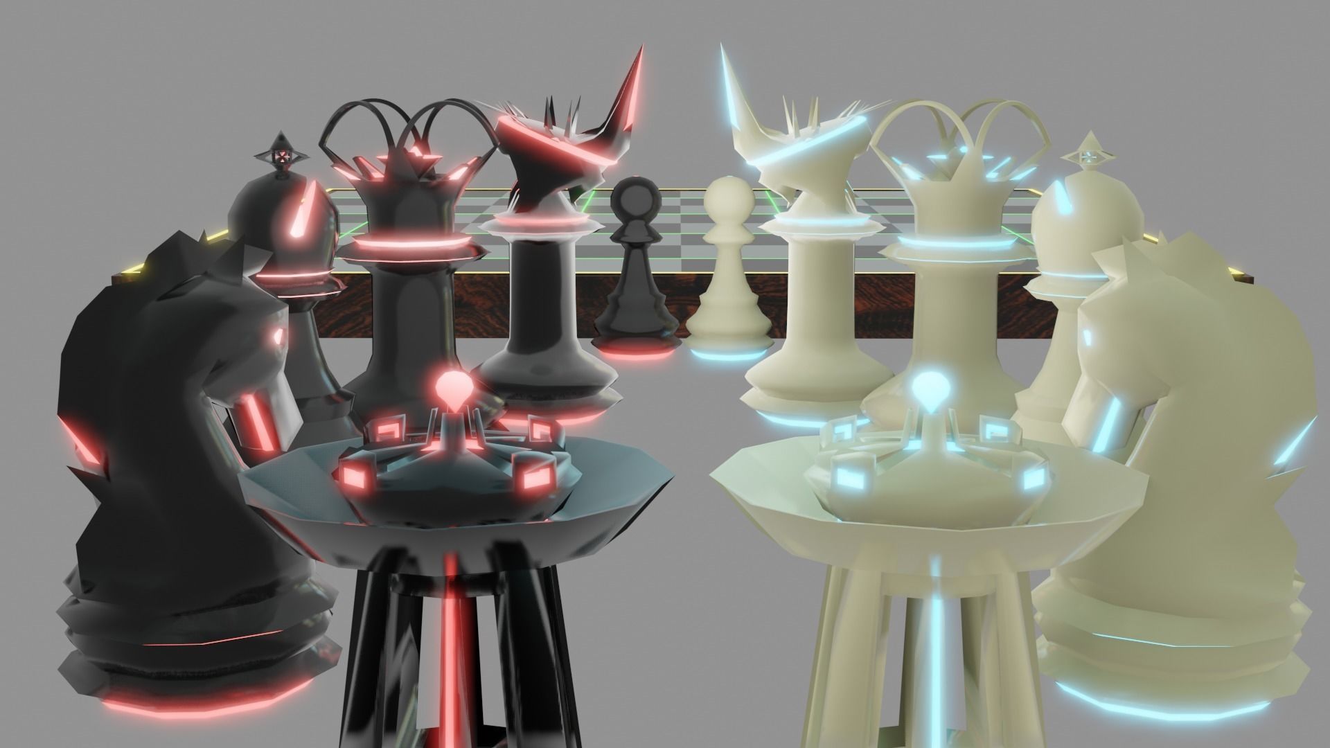 Emission Submission Chess Set Low-poly 3D model_5