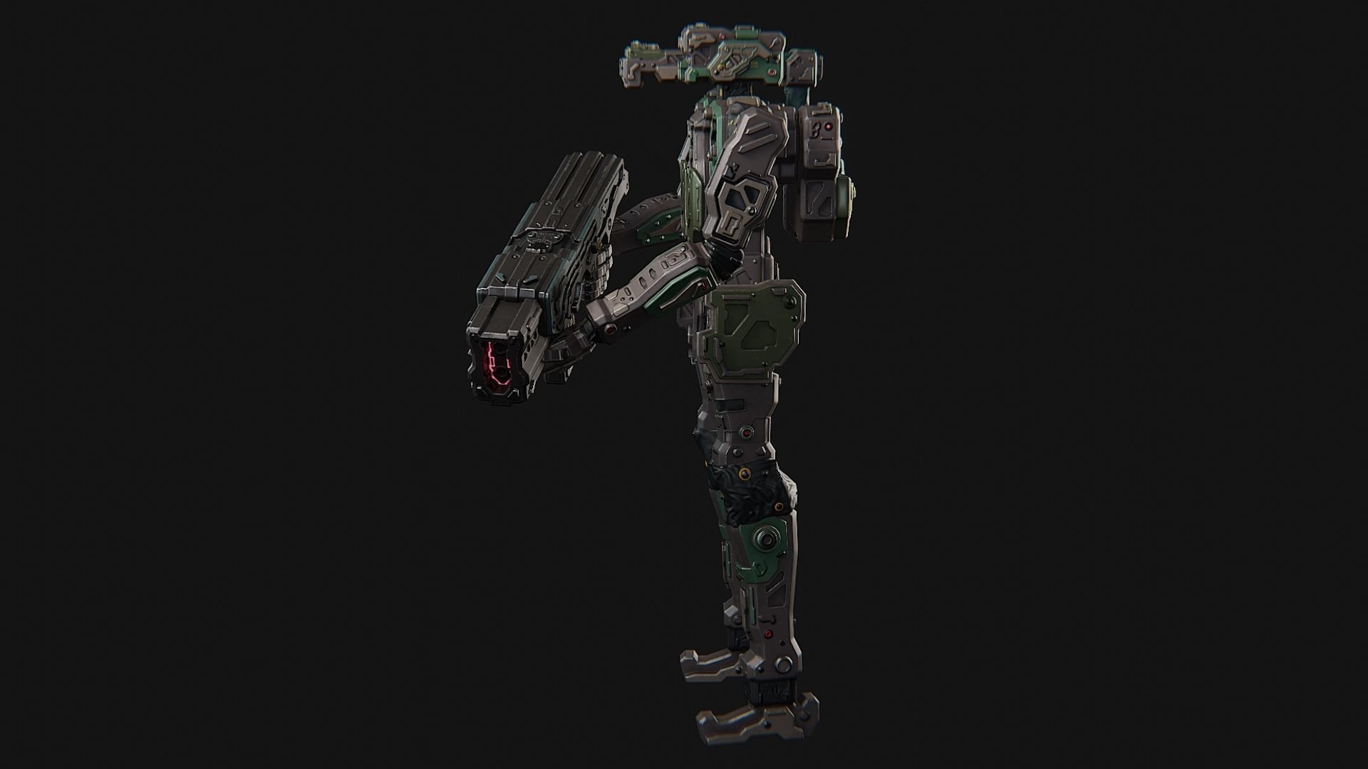Sci fi assault robot character Low-poly 3D model_5