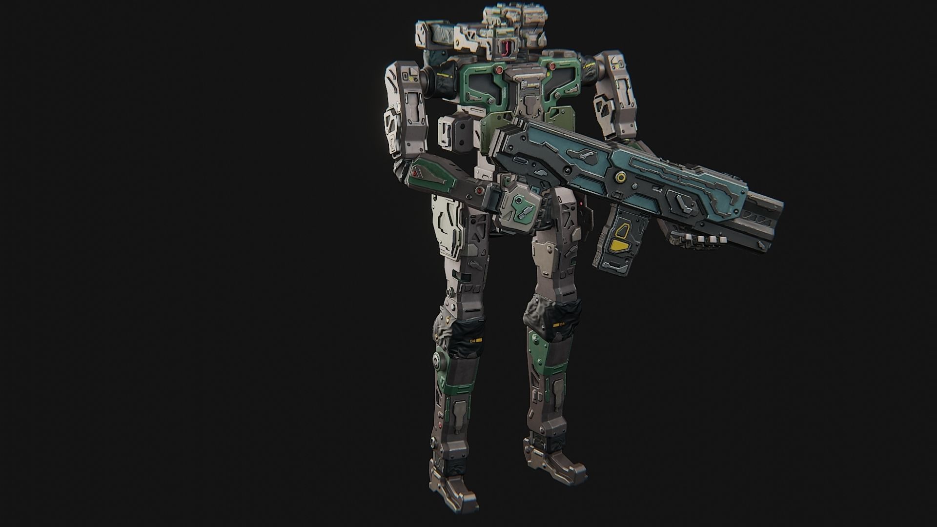 Sci fi assault robot character Low-poly 3D model_11