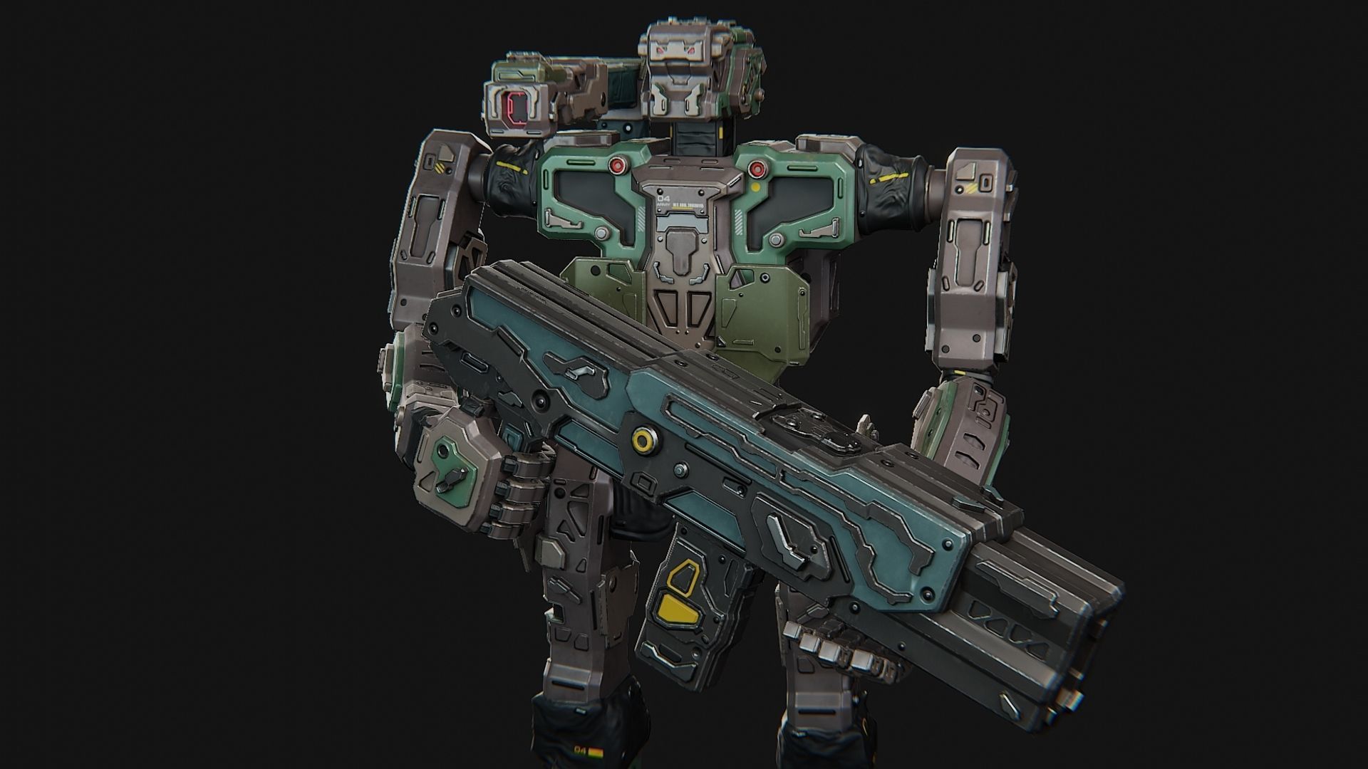 Sci fi assault robot character Low-poly 3D model_3