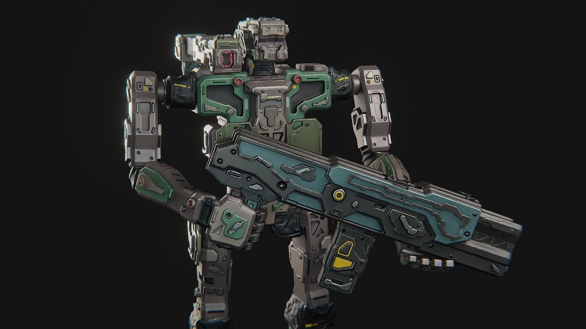 Sci fi assault robot character Low-poly 3D model_12