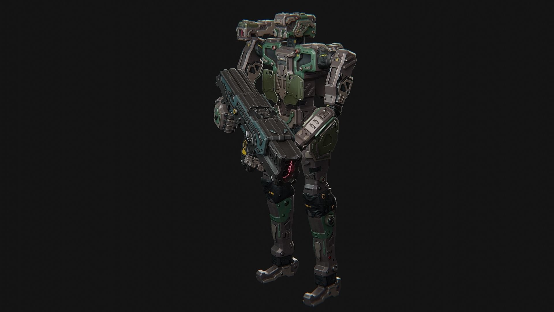 Sci fi assault robot character Low-poly 3D model_4