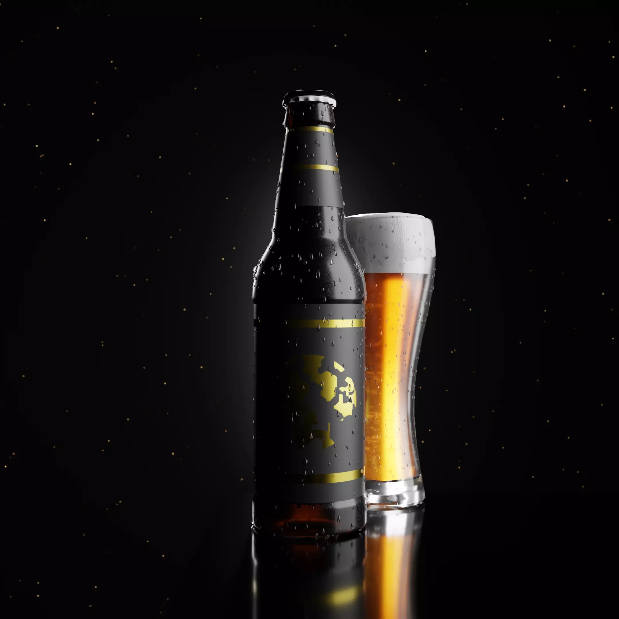 Beer Bottle and glass Realistic  Free 3D model_0