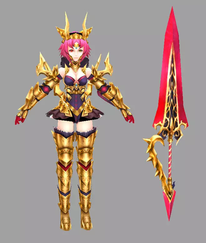 Paladin female warrior Low-poly 3D model_0