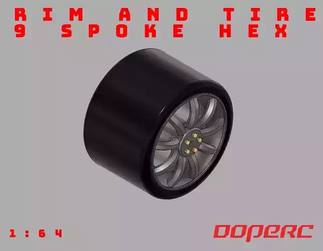 9 Spoke Hex - Rims and Tires for Hotwheels - 3D print - 164 3D print model