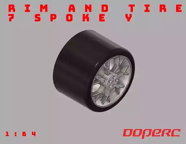 7 Spoke Y - Rims and Tires for Hotwheels - 3D print model 3D print model