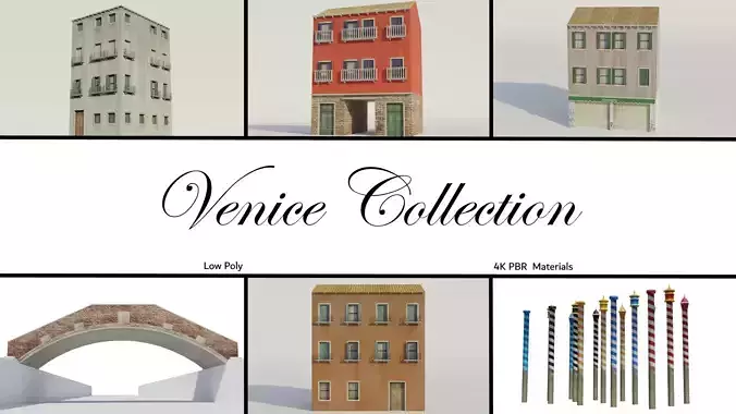 Venice buildings and bridge 3D Model Collection