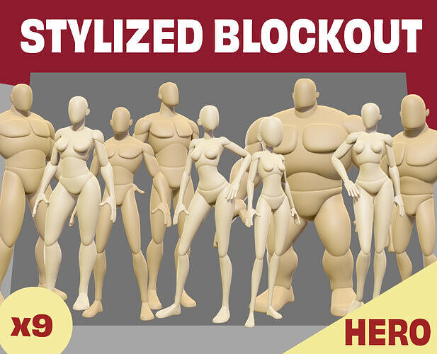 Stylized Hero Blockout Basemesh Collection  3D model