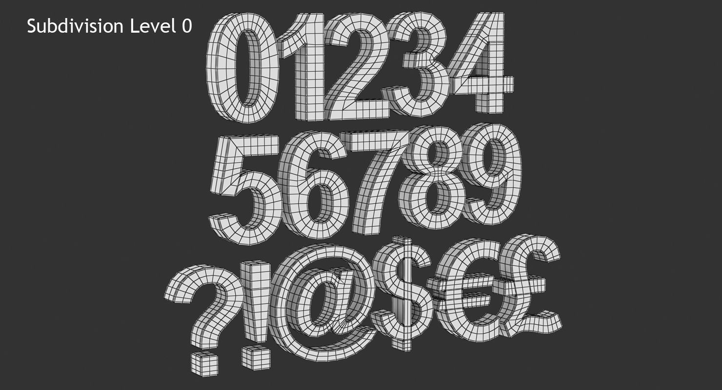 Number and Symbol - Subdivision Low-poly 3D model_8