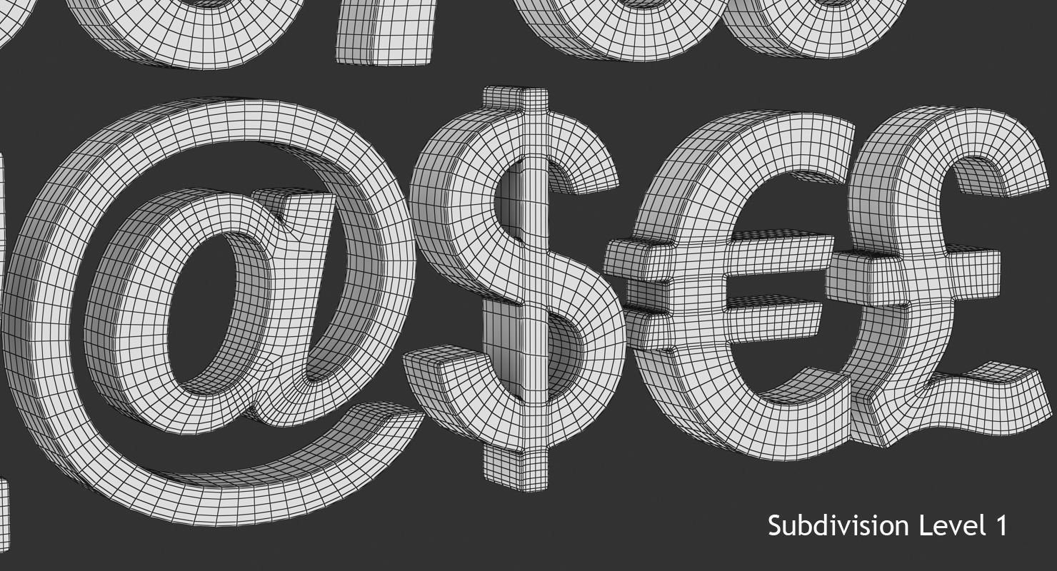 Number and Symbol - Subdivision Low-poly 3D model_13