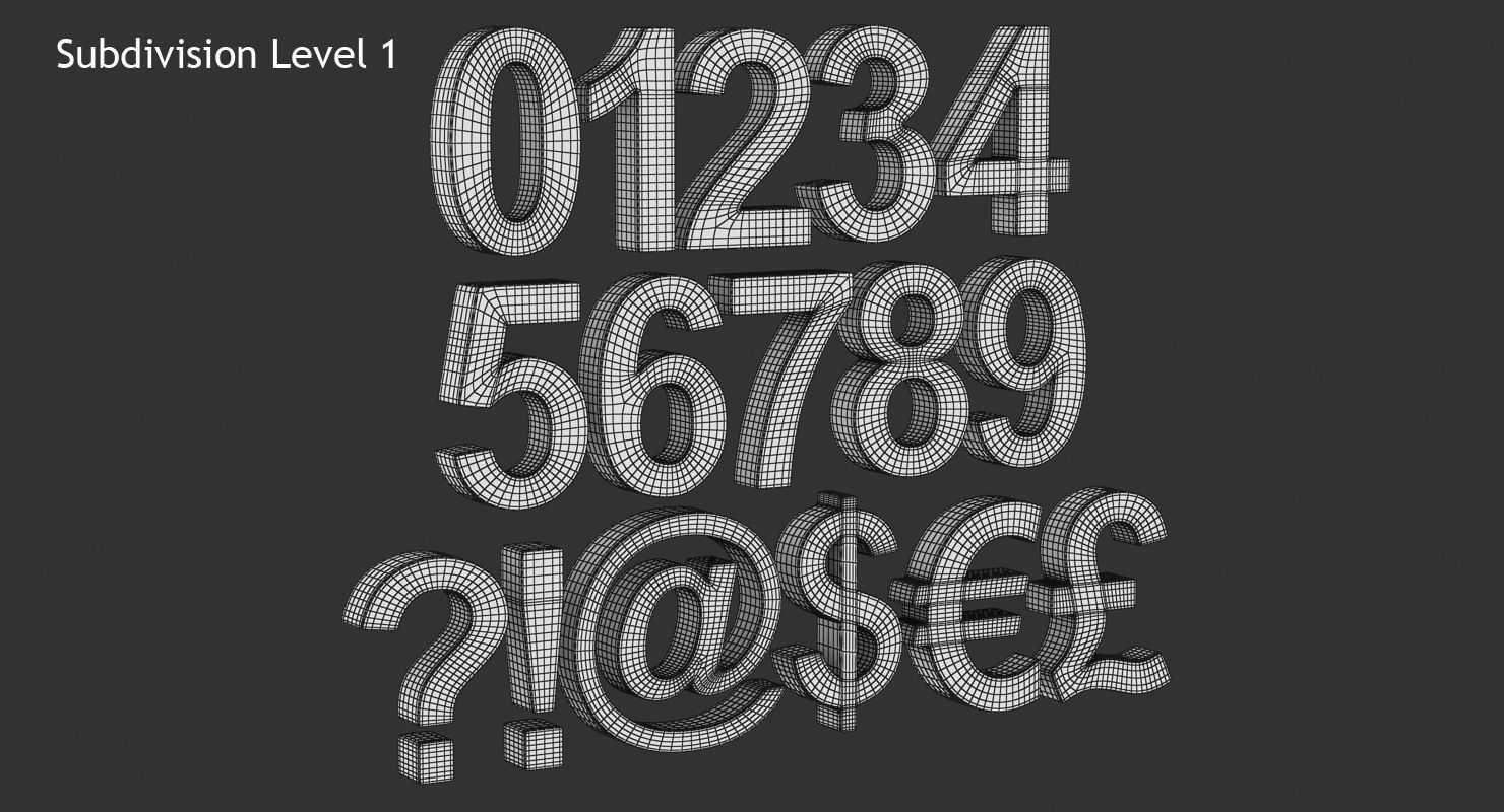 Number and Symbol - Subdivision Low-poly 3D model_9