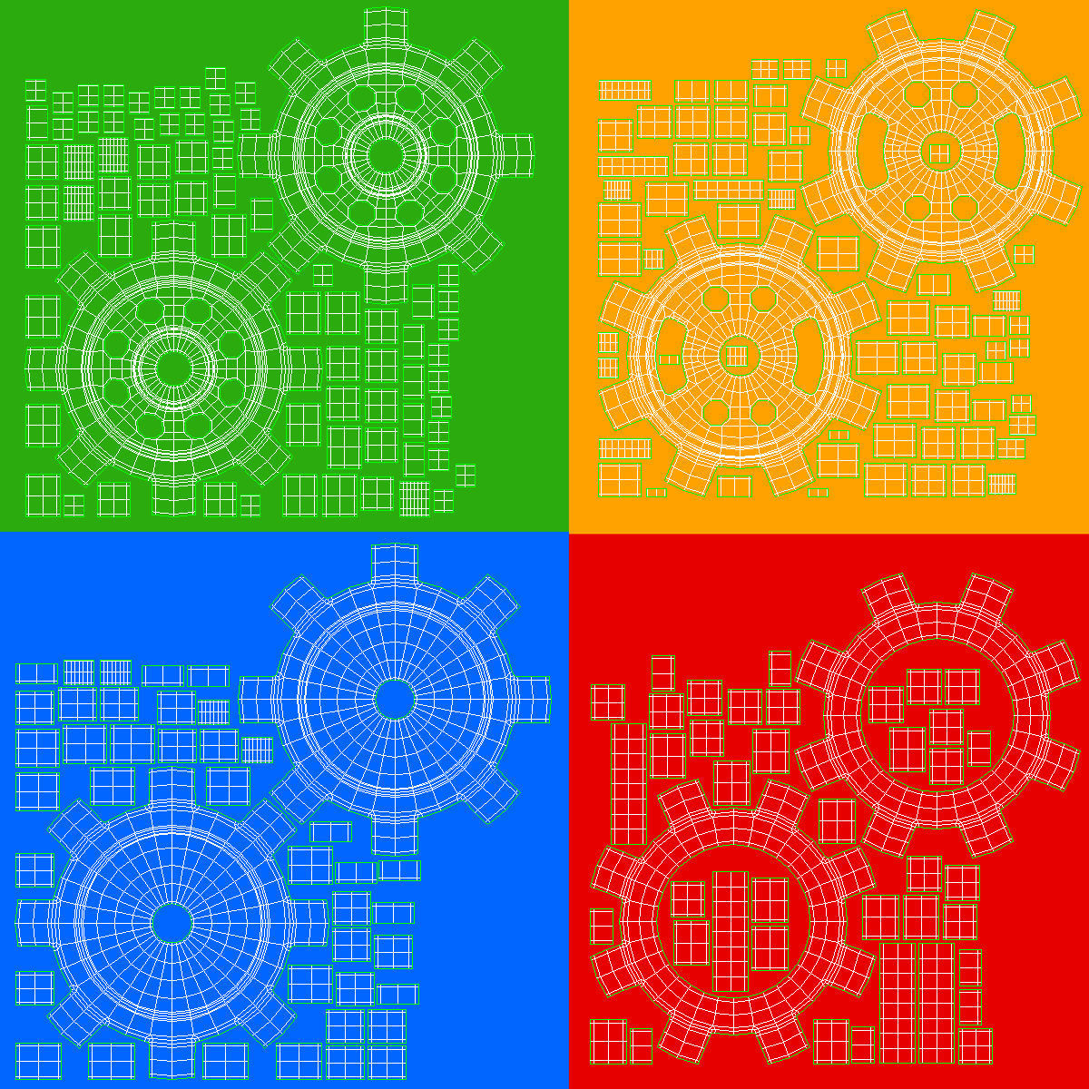 4 Different Gear Low-poly 3D model_10