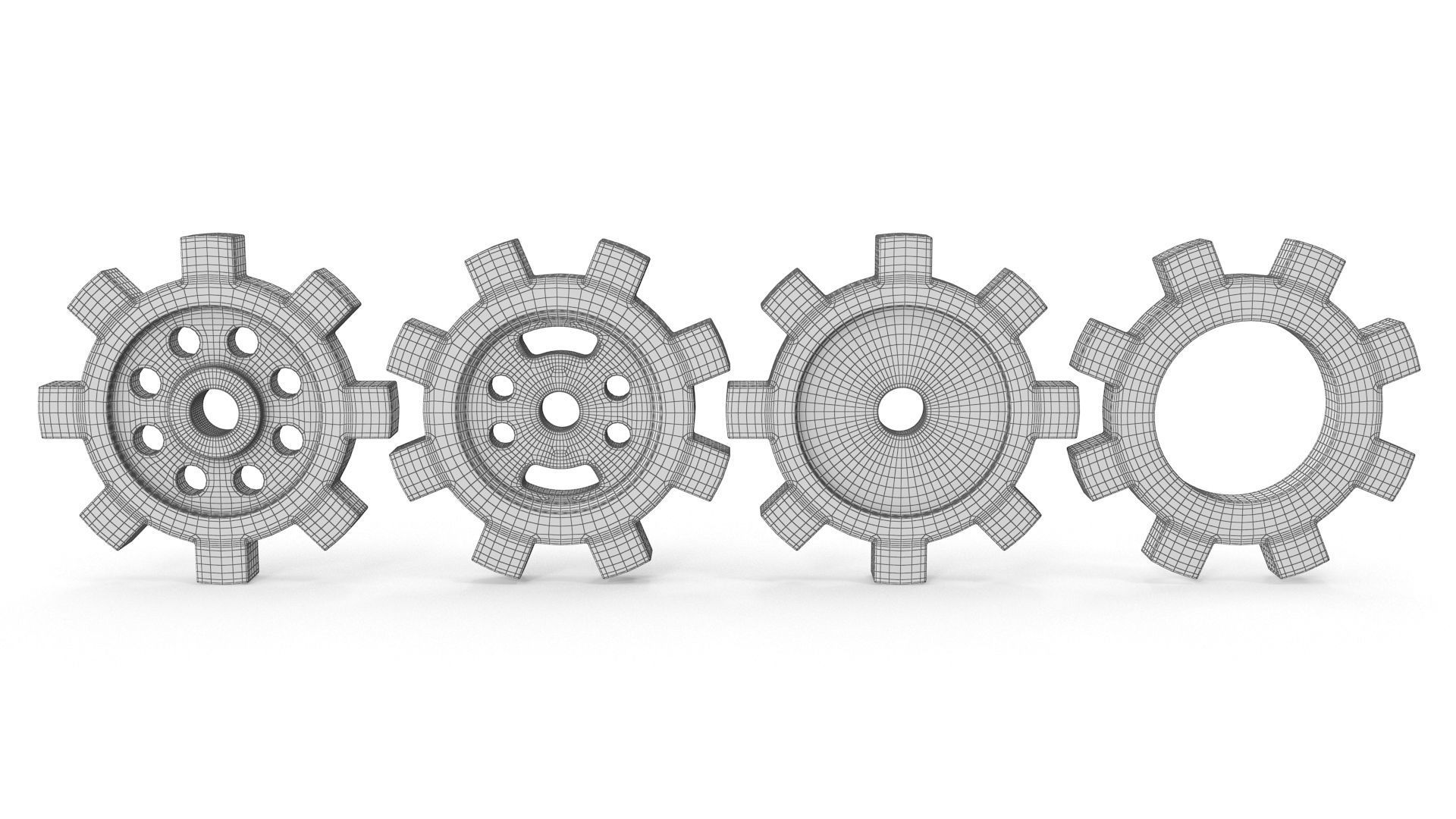 4 Different Gear Low-poly 3D model_9