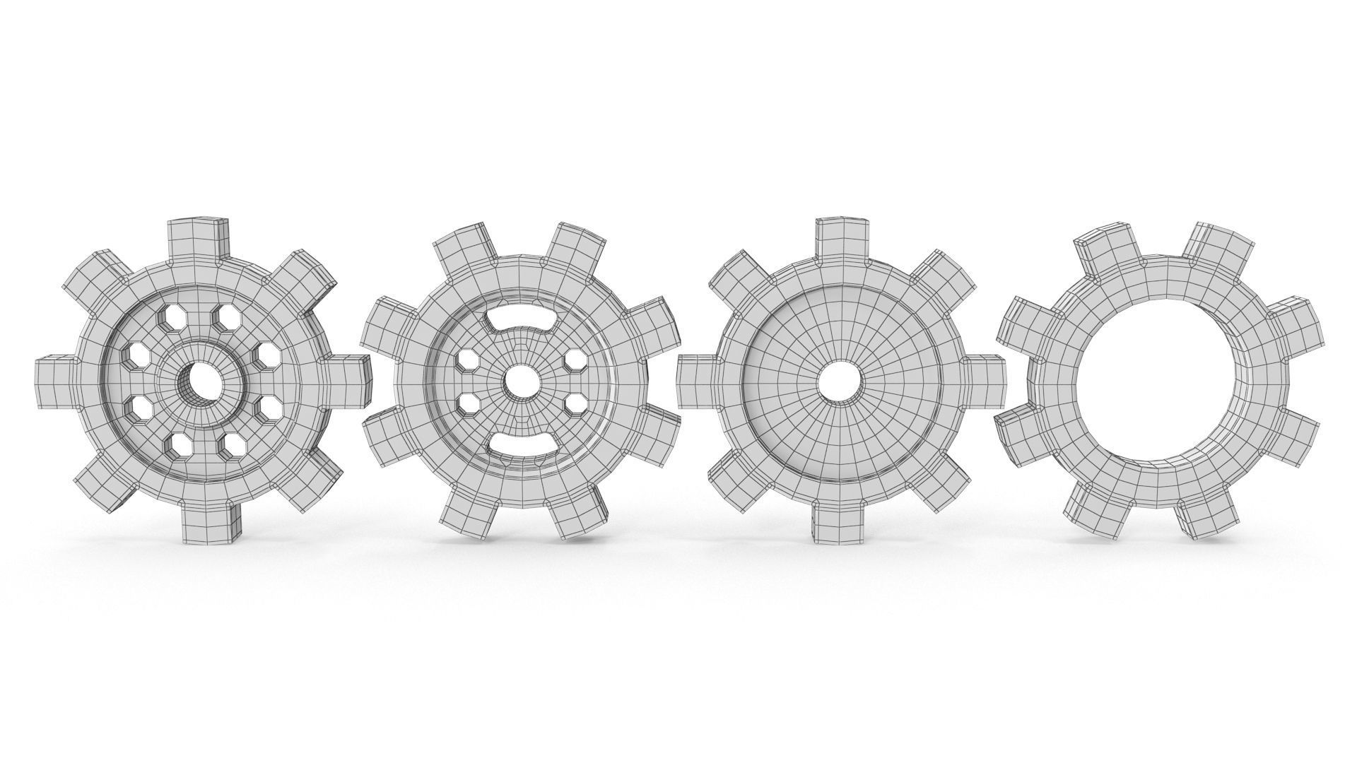 4 Different Gear Low-poly 3D model_8