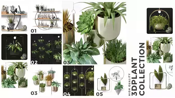 Collection of decorative Leaf Tree Plant Pot Hanging Partition 3D model