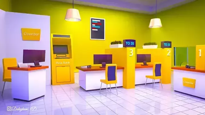 Cartoon Office Bank  - Counter