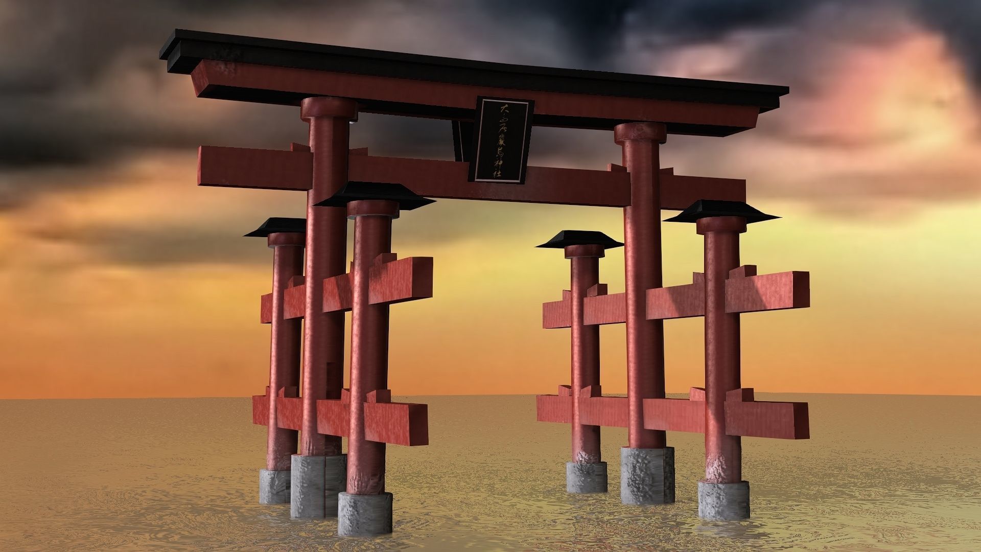 Itsukushima Shrine - Torii Gate Low-poly 3D model_7