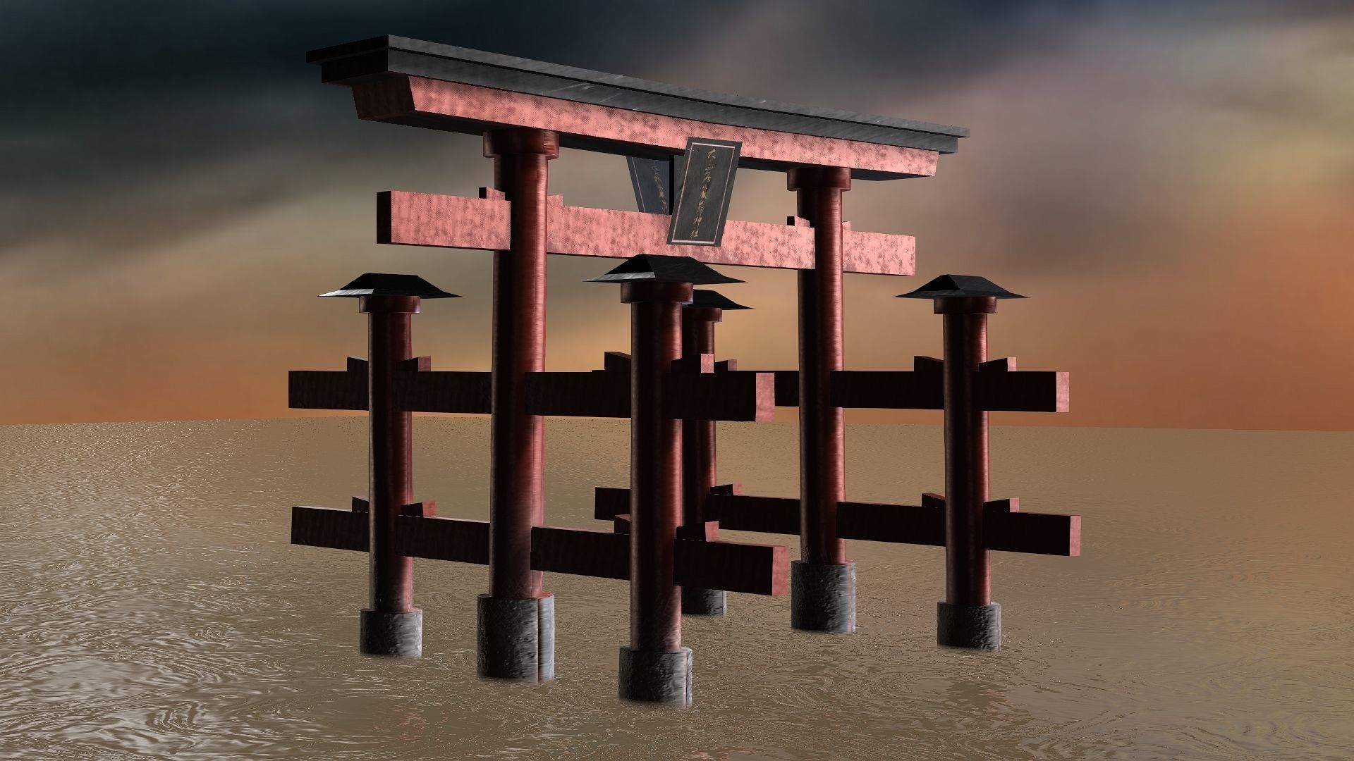 Itsukushima Shrine - Torii Gate Low-poly 3D model_9