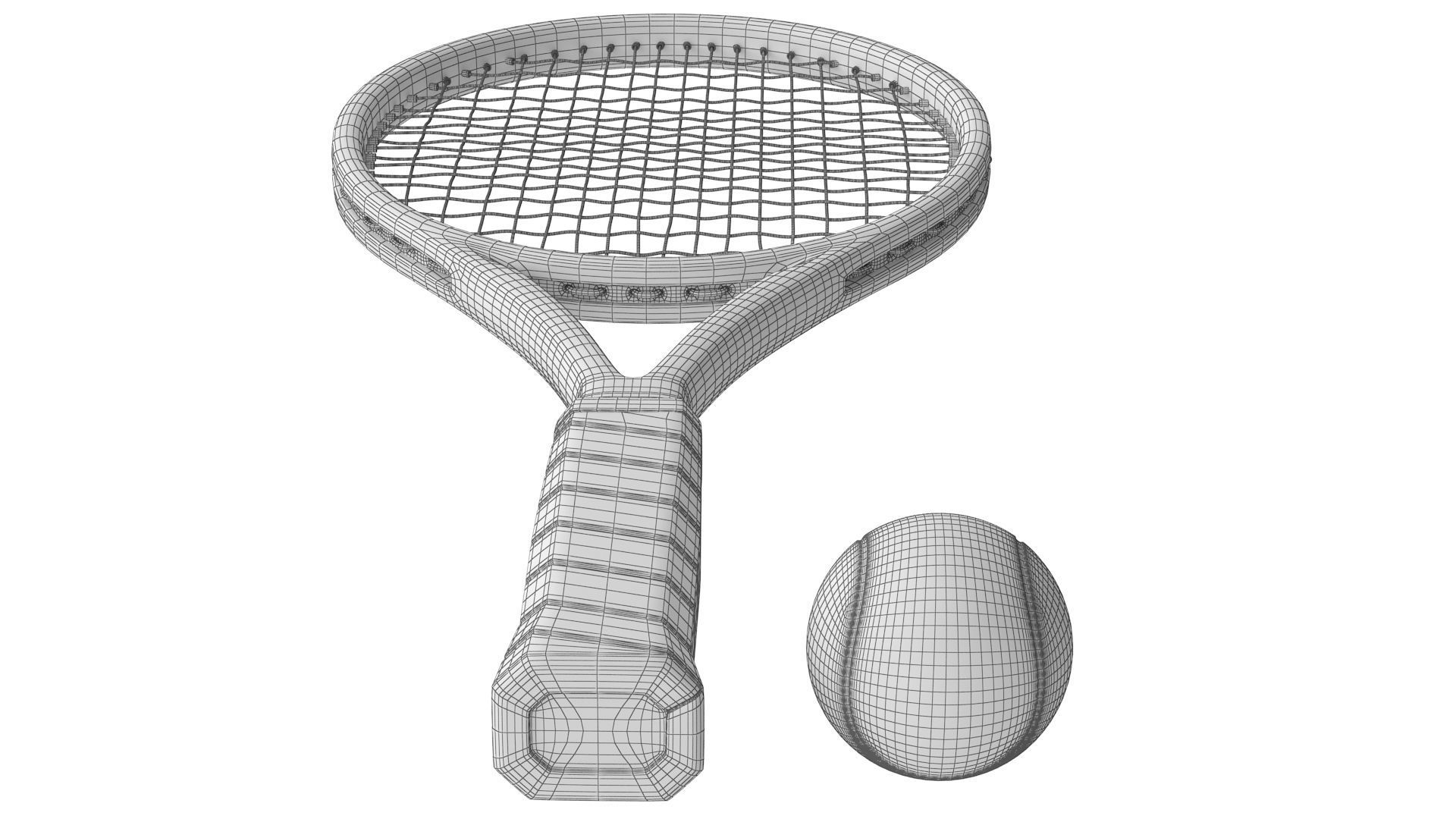 Tennis Racket and Tennis Ball Low-poly 3D model_7