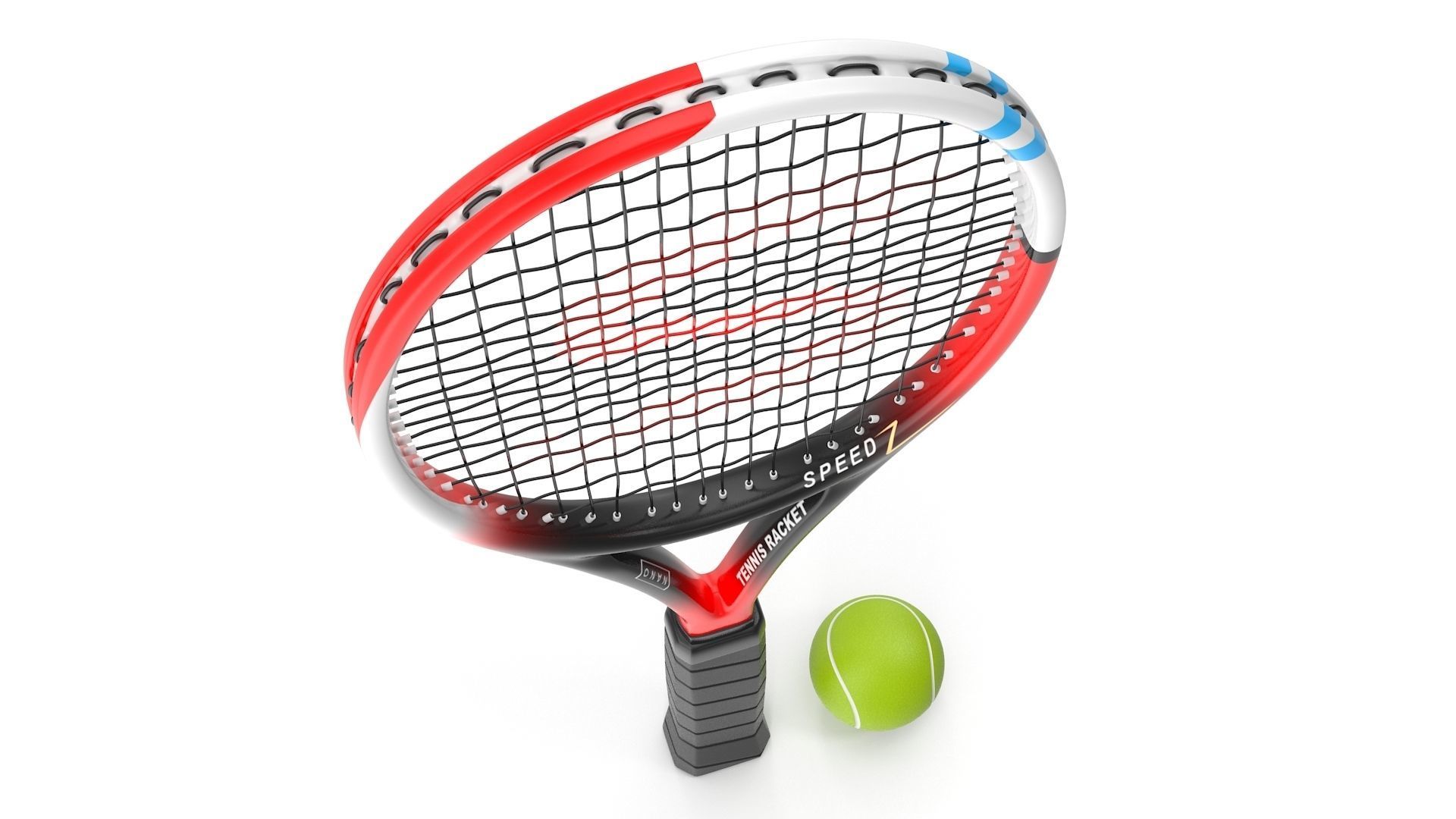 Tennis Racket and Tennis Ball Low-poly 3D model_4