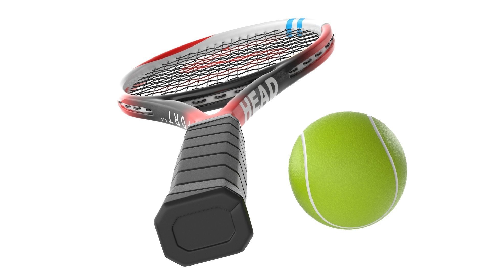 Tennis Racket and Tennis Ball Low-poly 3D model_5