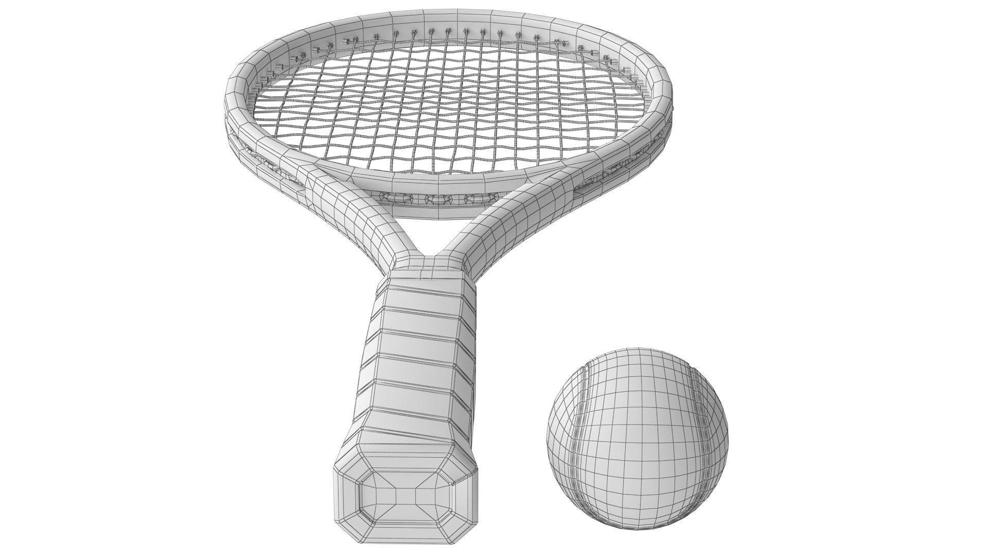 Tennis Racket and Tennis Ball Low-poly 3D model_6