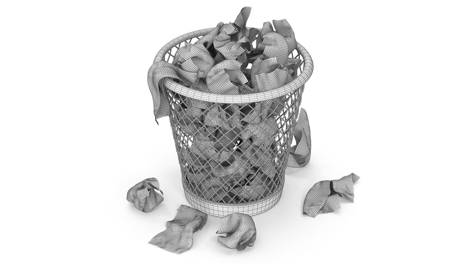 Wired Metal Bin Low-poly 3D model_7