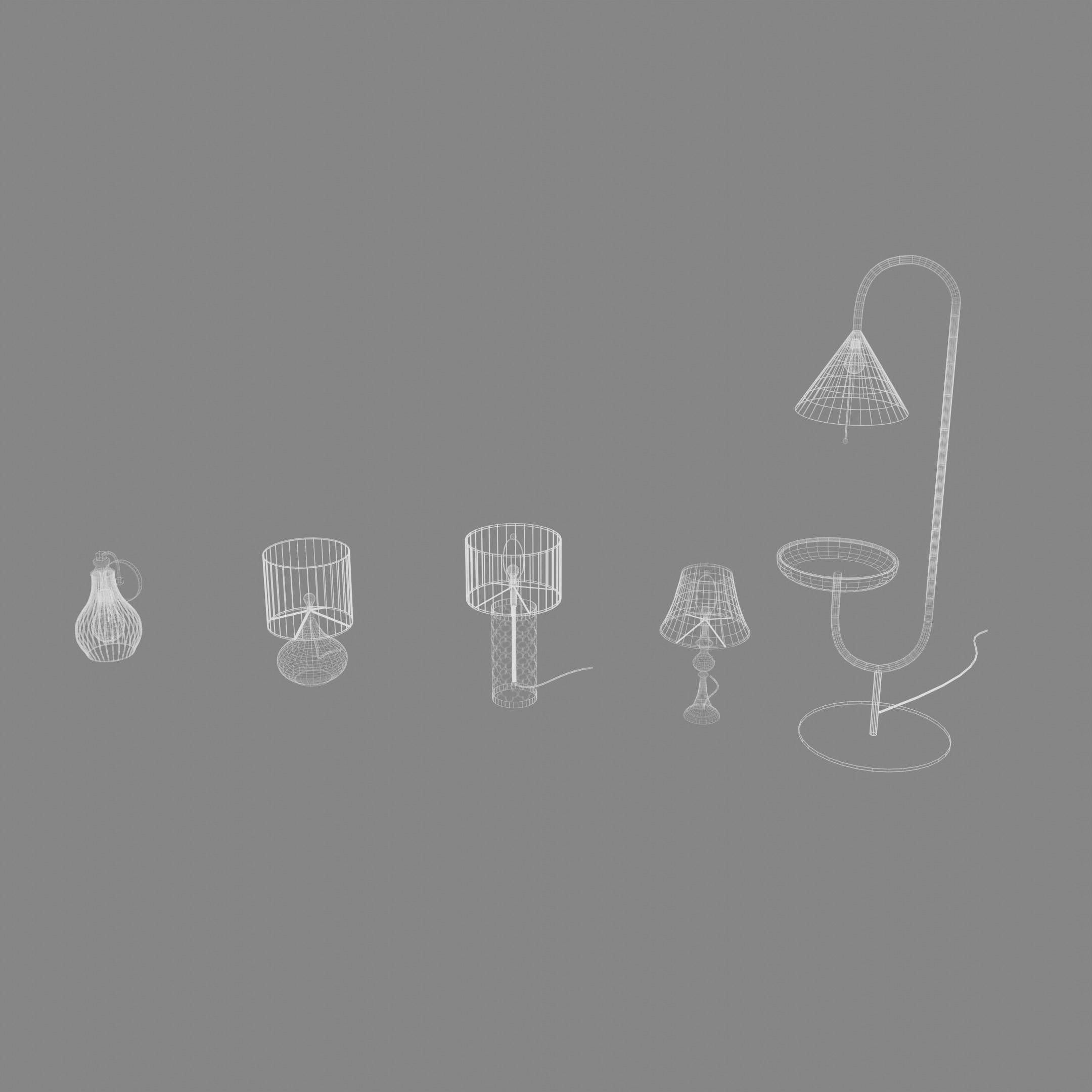 Five lamps with different designs Low-poly 3D model_22