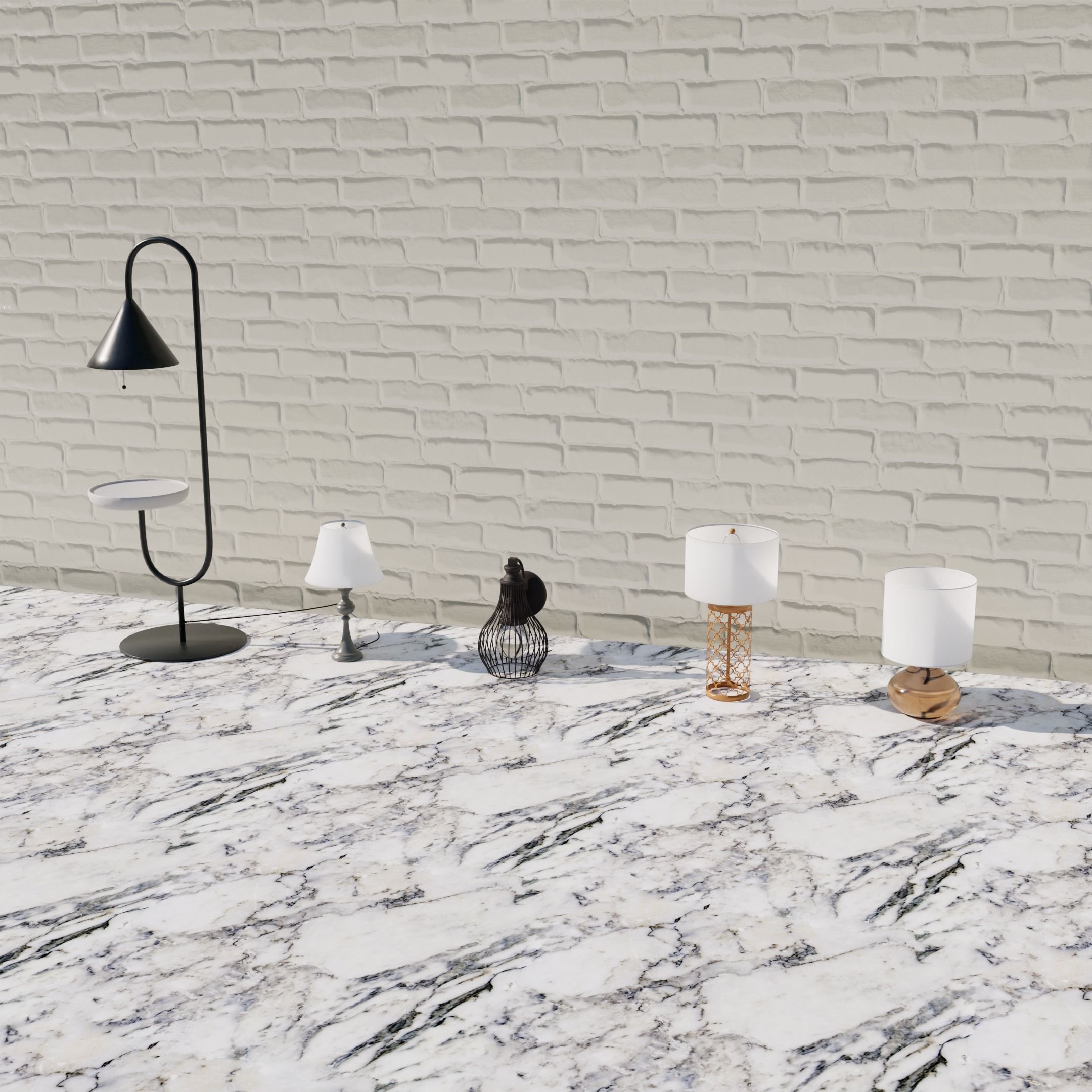 Five lamps with different designs Low-poly 3D model_1