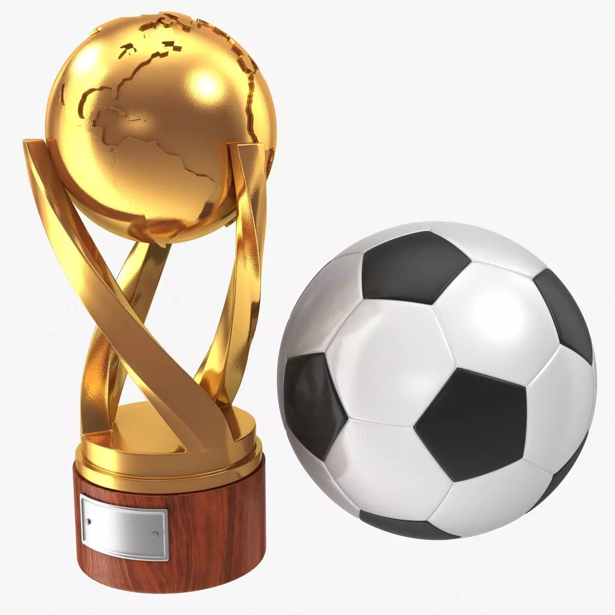 Gold Cup and Soccer Ball Low-poly 3D model_0