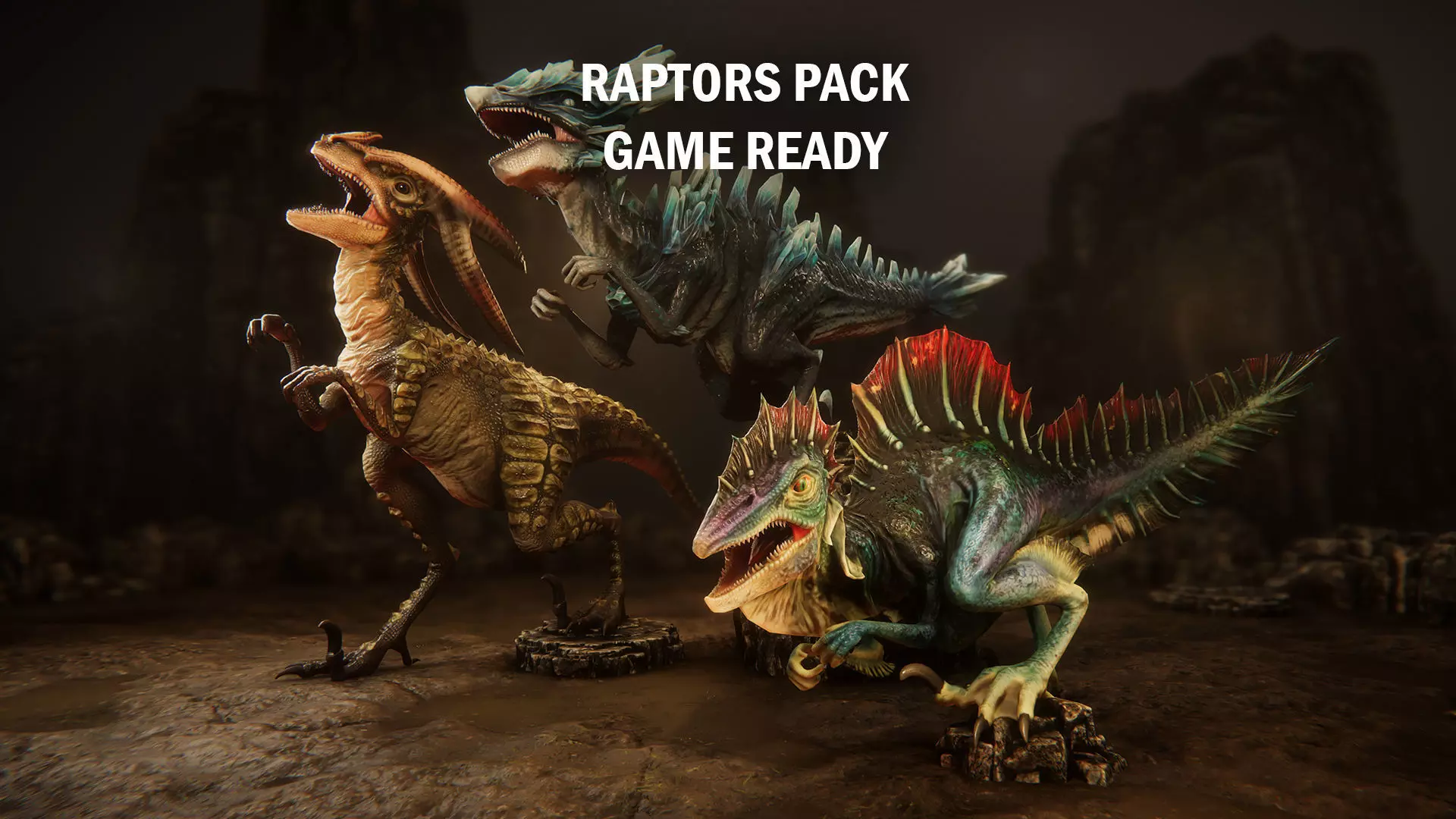 Raptors pack Low-poly 3D model_0